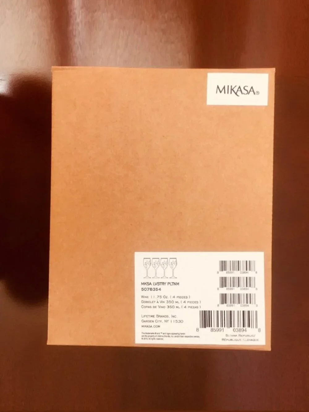 new w/ tags Boxed Set of 4 Mikasa Love Story Platinum 11.75 oz Wine Glasses